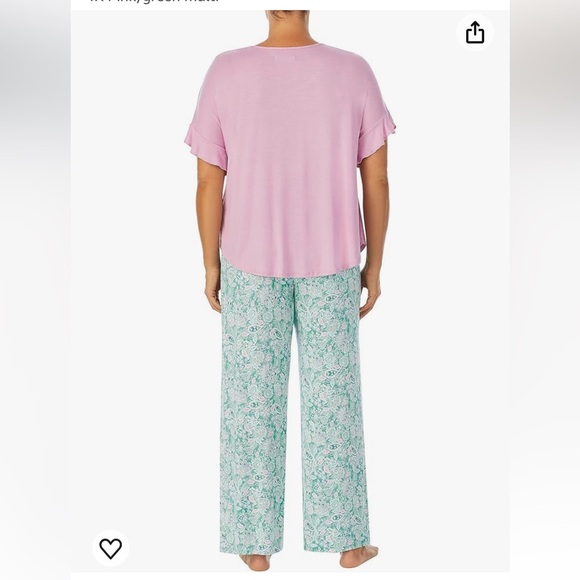 NWT! ELLEN TRACY 2-Pc.Solid Top & Floral Pants Sleep Set Pink/green multi sz XL - Picture 3 of 14